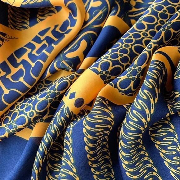 Large Blue and Yellow Silky Satin Scarf- Shimmer and Shawls Boutique Exclusive - Picture 6 of 6